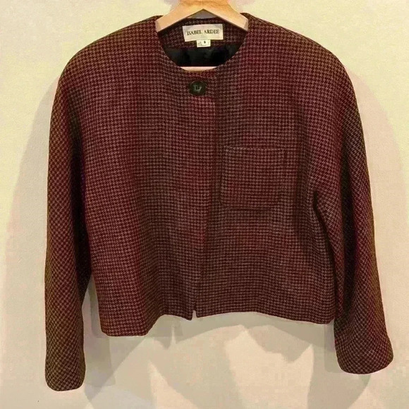 Vintage Isabel Ardee Women’s Houndstooth Wool Blazer Suit Jacket Size 8 - Picture 1 of 7